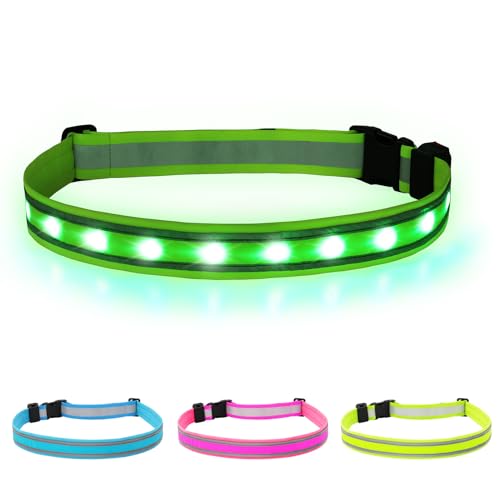 BSEEN LED Running Waist Belt - USB Rechargeable Reflective Glowing LED Waistband, Flashing Safety Light Belt for Runners, Joggers, Walkers, Pet Owners, Cyclists - color: Neon Green