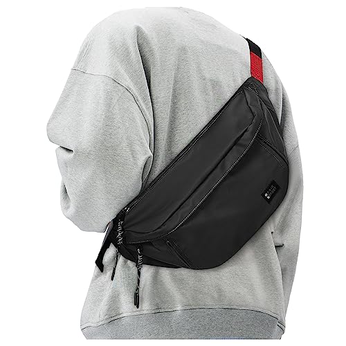 Fashion Large Crossbody Fanny Pack for Men Women,Water Resistant Waist Bag fanny Packs belt bag sling bag with 5-Zipper Pockets,Carrying 7.9"phone,Black-large - color: B-Black-L