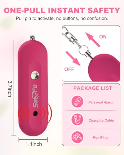 Personal Safety Alarm for Women - Waterproof Rechargeable Security Alarm - 140dB Extra Loud Siren with SOS Strobe Light - Self Defense Keychain for Women Girls Teens Seniors(Cherry) - color: Cherry