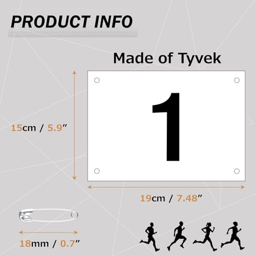 Azarxis Running Bib Competitor Numbers with Safety Pins, Tyvek Tearproof Waterproof 4"x7" / 6"x7.5" for Marathon Races Events - color: #02 [6"x7.5"] Numbers 001-200