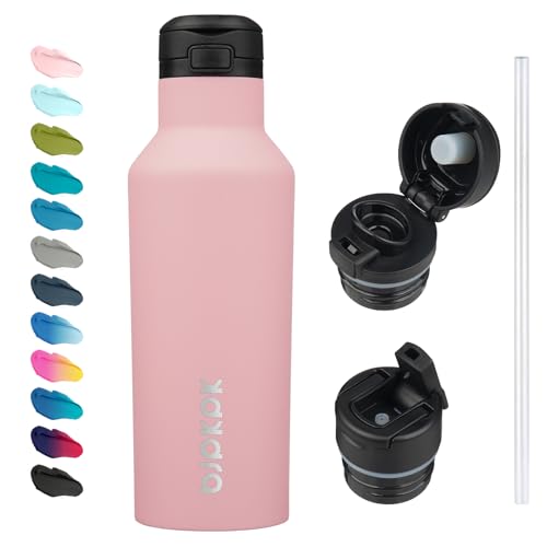 BJPKPK 17oz Insulated Thermal Water Bottle, Straw & Handle, Stainless Steel - color: Light Pink, size: 17 Ounces