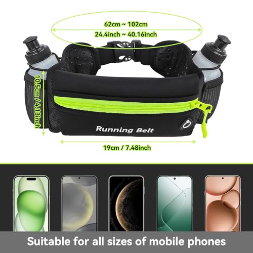 AXEN Running Hydration Belt - Adjustable Waist Pack for Marathon, Triathlon & Hiking | Reflective Safety Design & Phone Pocket