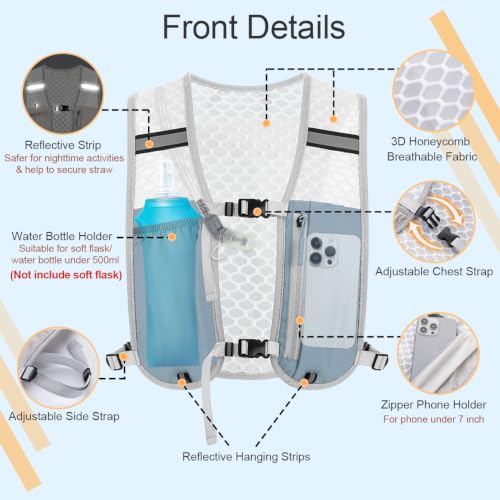 Running Vest Hydration Backpack for Men Women, Lightweight Breathable Hydration Packs, Adjustable Chest Straps Daypack, Reflective Water Running Vest for Marathon, Trail, Hiking, Cycling - color: Blue