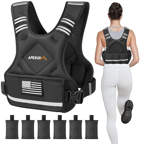APEXUP Adjustable Weighted Vest, 4-10lb/12-18lb/20-32lb Vest with 6 Ironsand Weights and Large Pocket, Weight Vest for Men Women Strength Training, Running, Walking - color: Black, size: 20-32lbs