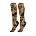 Cute Compression Socks Knee High Support Stockings Women Men - color: Black Cat Orange Flower