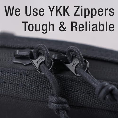 Tintris Belt Zipper Pouch for Men Women YKK Zippers, EDC Belt Pouch Waist Pack Bag for Camping, Hiking, Water Resistant, Tough Waxed Canvas, Black, Size M