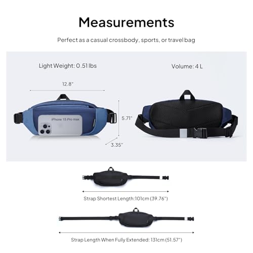 TOPEAST Hiking Fanny Pack with Hidden Water Bottle Pocket, Water Resistant Nylon Waist Bag, Lightweight Crossbody Sling Bag for Men & Women, Large Capacity for Travel, Running, Walking & Cycling - color: BLUE