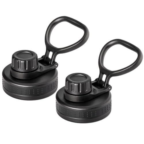 Spout Lid for Hydro Flask 12 16 18 20 32 40 64oz Wide Mouth Bottle - color: Black 2 pack