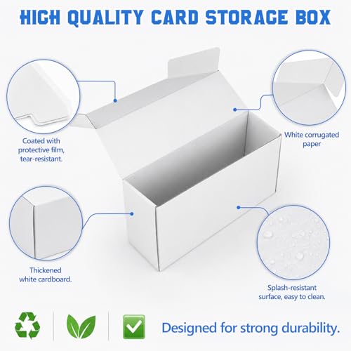 DEDC 3-Pack Trading Card Storage Box for Toploaders, Semi-Rigid & Magnetic Card Holders, White Corrugated Cardboard Collection Organizer for TCG, Baseball & Sports Cards (1050 ct)