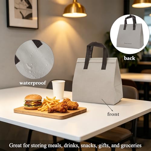 12Pcs Insulated Lunch Bags Disposable Cooler Thermal Grocery Takeout Bag for Food Delivery Party Drink Picnic Holiday, Beige - color: Beige, size: 9.45"(H) x 9.45"(L) x 5.91"(W)