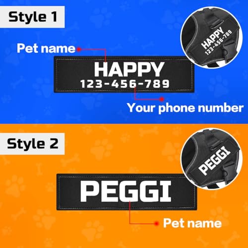 MUMUPET Custom Dog Harness Vest with 2 Personalized Name & Phone Patches - color: Black-Custom, size: Medium
