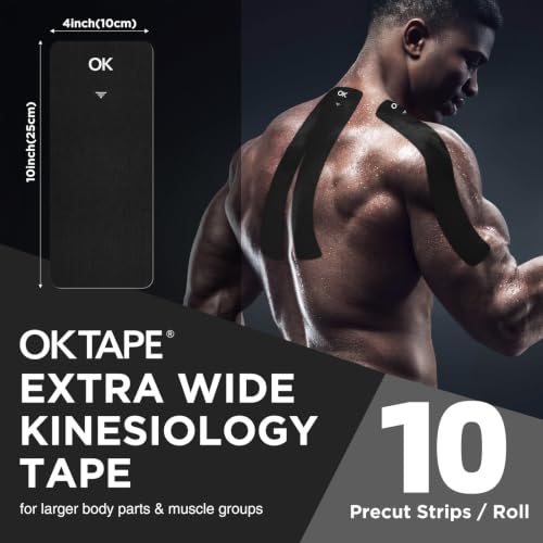 OK TAPE Extra Wide Kinesiology Tape for Shoulder, Back, Precut Strips - color: Black, size: 2 Rolls