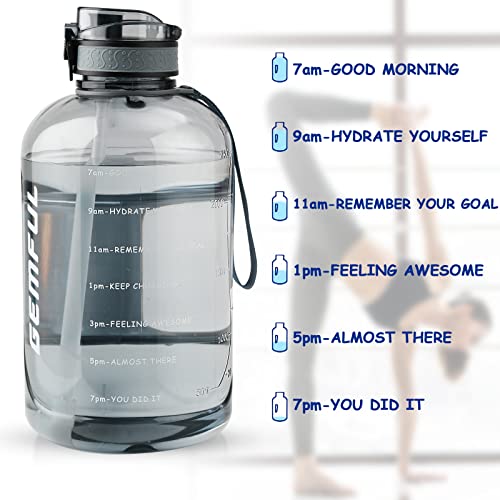 GEMFUL 3L Water Bottle with Measurements & Straw 100oz Leakproof Jug (Grey) - color: Grey, size: 3 L