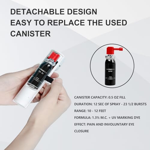 3-in-1 Personal Alarm and Pepper Spray Combo for Women, Red Max Pepper Gel & Extra Loud Siren & Strobe Lights, Flip-top Safety Cap & UV Marking Dye, Spray Canister Replaceable - color: White