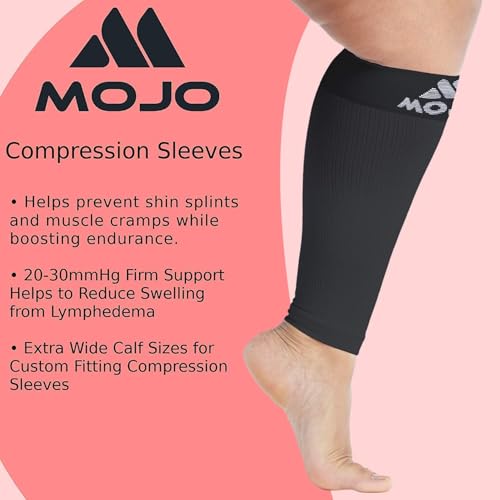 Mojo Compression Socks Footless for Women and Men 20-30mmHg - Extra Wide Plus Size Calf Sleeve - A604 - color: Grey, size: 3X-Large