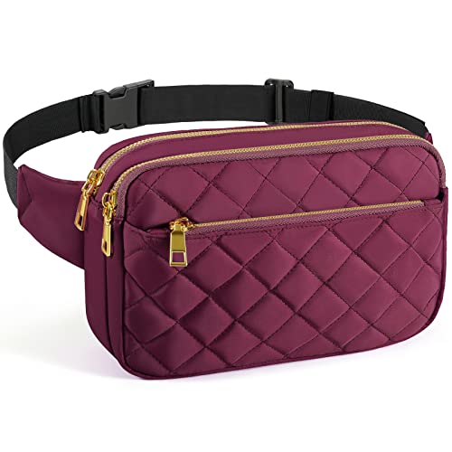 CXWMZY Fashion Fanny Packs for Women & Men, Girls Boys Teens Waist Bag Hip Bum Bag Cute Fanny Pack Casual Bum Bag with Multi-Pockets Adjustable Belts for Disney Traveling Cycling Running (Wine Red) - color: Wine Red