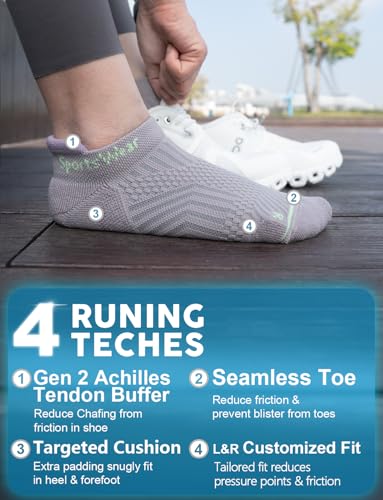 Juclise Women's No Show Compression Running Socks, 3 Pairs - color: Bright Lilac+aqua Black+light Grey, size: Large