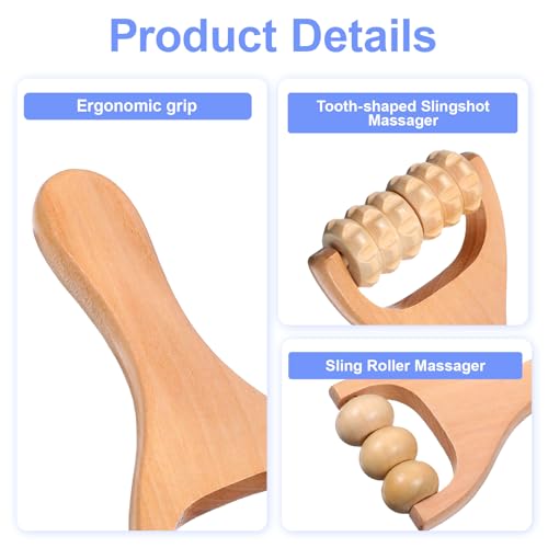 Wooden Massage Roller 2 Pcs 3 Bead 2 Gear