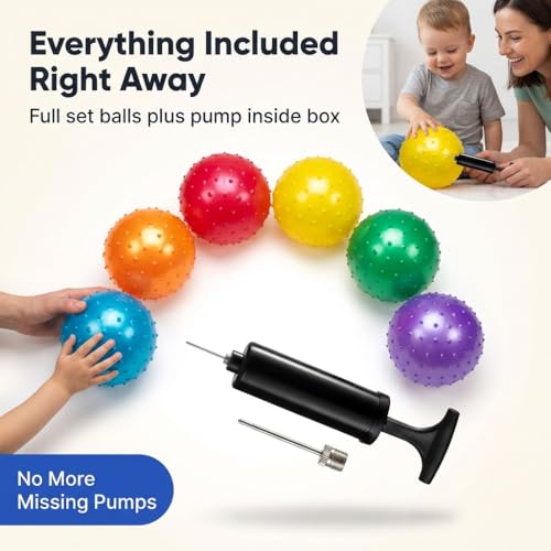 Bedwina 7-Inch Knobby Sensory Balls, Spiky Massage Stress Balls - size: 6-Pcs
