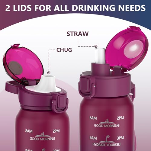 SLUXKE Insulated Water Bottle 24oz, Double Wall Vacuum 18/10 Stainless Steel Bottle with 2Lids, Leak Proof & BPA-Free, 700ml Hydro Water Flask with Handle & Straw Spout Lids RED BLACK - color: RED BLACK, size: 24 Ounces