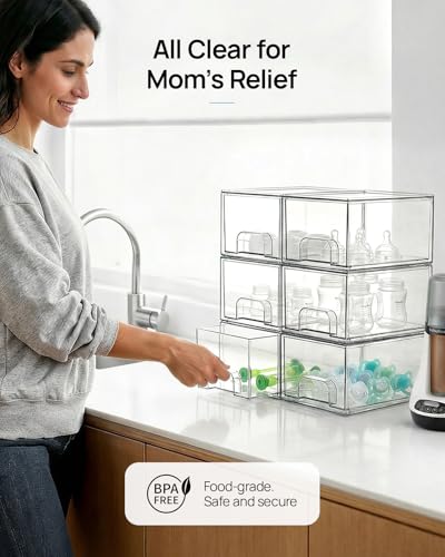 Vtopmart 12 Pack Small Clear Stackable Storage Drawers - style: Small-12pack-Clear