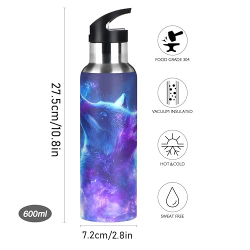 OTVEE Blue and Purple Fox Water Bottle Sports Water Bottle Insulated Stainless Steel Hot Cold Water Mug with Straw Lid & Handle for Sports Gym 20 oz - color: Blue and Purple Fox