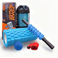 Aucuu 6 in 1 Foam Roller Set Includes Hollow Core Massage Roller, Yoga Stick, Massage Ball, Fitness Stretching Strap, Massage Roller, Carrying Bag, Towel (Blue) - color: Blue