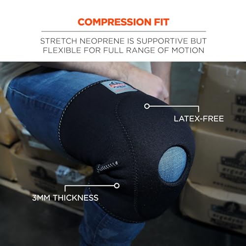 Ergodyne ProFlex 615 Neoprene Padded Knee Sleeve Support with Open Patella, Mild Compression Fit - size: Large, style: Knee Sleeve - Open Patella Anterior Pad