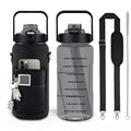 Half Gallon Water Bottle with Sleeve, 64OZ Motivational Water Bottle - color: Black