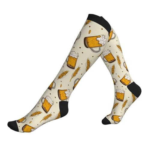 Compression Socks Knee High Circulation Support Socks For Women Men Athletic Running Work Hiking Cycling Travel - color: Beer