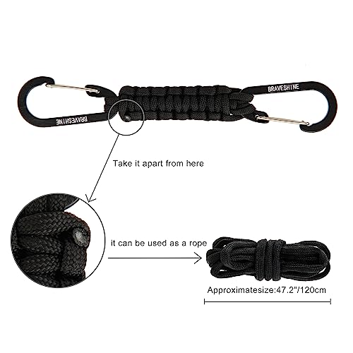 BRAVESHINE Paracord Keychain Carabiner Clip | D Ring Hanger Lanyard Hook - color: 1 Black 1 Pink