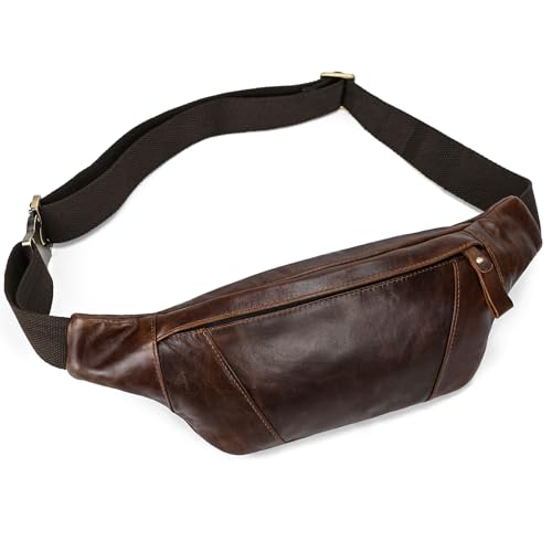 Genuine Leather Fanny Pack for Women & Men, Crossbody Waist Pack with Adjustable Strap, Hiking Hip Bum Belt for Travel, Hiking, Running - color: Coffee