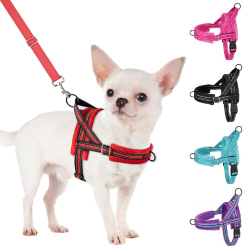 SlowTon No Pull Small Dog Harness and Leash Set with Front Clip - color: Red, size: X-Small