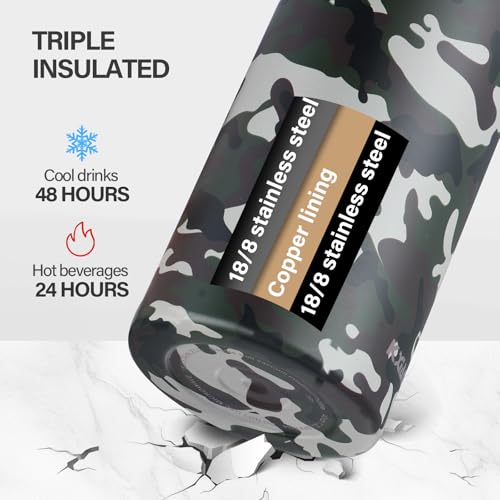 KXIAOCHEN Insulated Water Bottle with Strap, 48-Hour Cold, 2 Lids - color: Camouflage, size: 32 Ounces