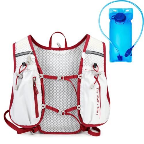 Lightweight Running Hydration Vest 2L Water Bladder for Women Men - color: White with Red, size: Vest + 2L Bladder