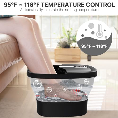Collapsible Foot Spa Electric Rotary Massage with Heat, Bubble, Remote - color: Black