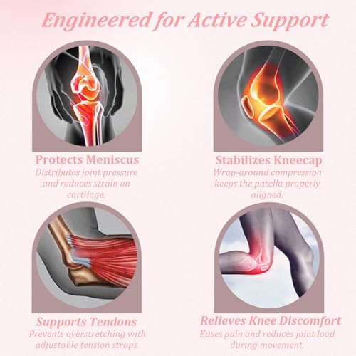 2-Pack Open Patella Knee Brace for Men Women, Adjustable Dual Strap Knee Support Brace for Meniscus, Running, Squats, Workouts, Sports (Pink & Grey)