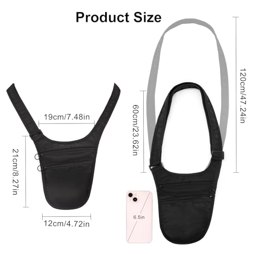 Long Keeper Money Belt for Travel Anti-Theft Crossbody Passport Holder for Women Men Hidden Slim Neck Wallet Under Clothes (Black)