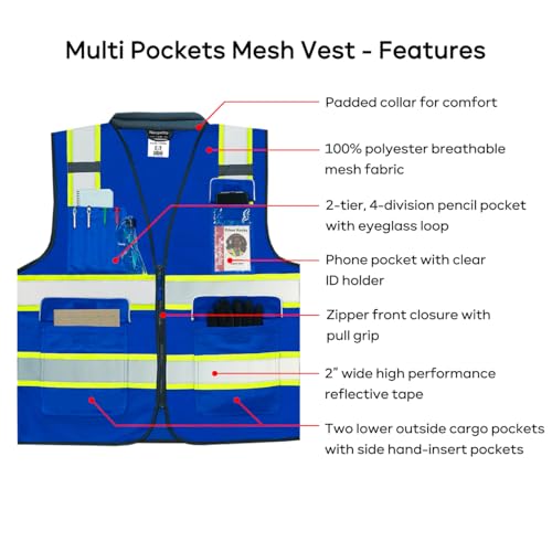 Neopelta Hi Vis Reflective Safety Vest for Men Women Blue Mesh/Yellow M - color: Blue / Yellow Trim, size: Medium