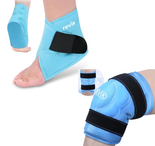REVIX Ankle Ice Pack Wrap – Reusable Gel Cold Compression for Foot Discomfort, 20‘’ XXXL Knee Ice Pack Wrap Around Entire Knee