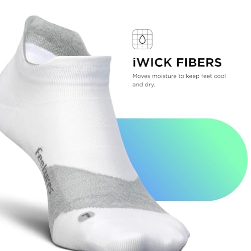 Feetures Elite Ultra Light No Show Tab Ankle Socks - Sport Sock with Targeted Compression - color: New White (3 Pack), size: Medium