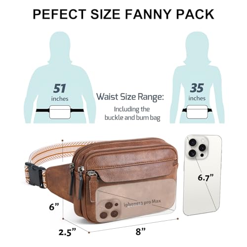 LATMAP 3L Fanny Packs for Women Cross Body Bag Vegan Leather Belt Bag Brown - color: Brown