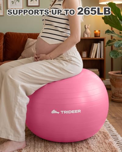 Trideer Yoga Ball for Exercise, Pregnancy, Exercise Ball, Pump Included - color: Pink, size: L(23-26ines/58-65cm)