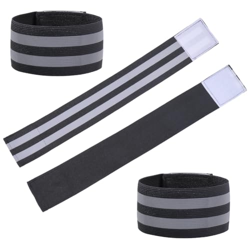 CREATCABIN 4 Pack Reflective Arm Strap Green Event Wristbands Green Yellow Polyester Reflectors Night Light High Visibility H - color: Black