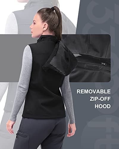 33,000ft Women's Hooded Lightweight Softshell Vest Fleece Lined for Running - color: Black, size: XX-Large