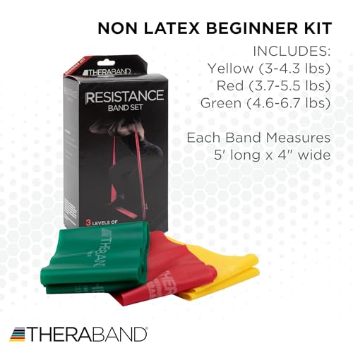 THERABAND Resistance Bands Set, Elastic Bands for Exercise & Physical Therapy, Strength Training for Upper & Lower Body Fitness - size: 3 Pack, style: Non-Latex Beginner