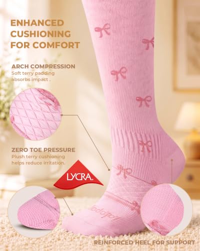 LYCRA® Compression Socks for Women,20-30 mmHg - color: Pink Bow, size: Large-X-Large