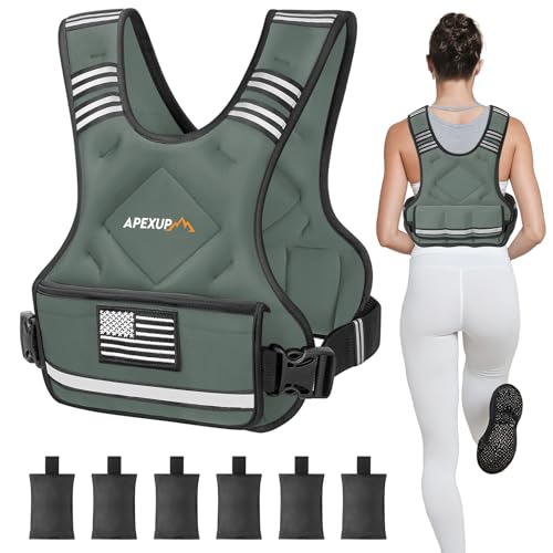 APEXUP Adjustable Weighted Vest, 4-10lb/12-18lb/20-32lb Vest with 6 Ironsand Weights and Large Pocket, Weight Vest for Men Women Strength Training, Running, Walking - color: Grey, size: 20-32lbs