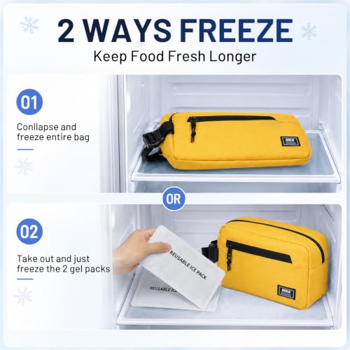 MIER Small Freezable Snack Bags Frozen Mini Cooler with 2 Gel Packs,Yellow - color: Yellow