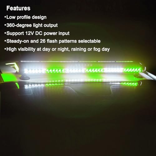 WOWTOU Rooftop Safety Flashing LED Green White Emergency Strobe Light Bar - color: Green / White
